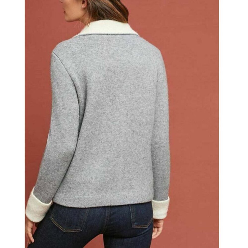 Anthropologie Moto Jacket Womens Small Gray Full Zip Contrast Collar Asymmetric - Picture 3 of 7